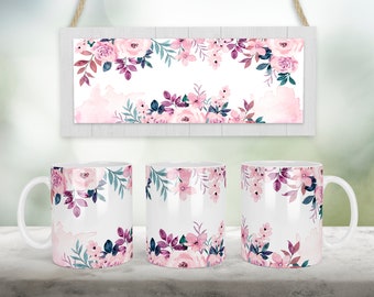 11oz and 15 Oz Watercolor Purple floral Mug Png wrap Sublimation Designs Butterfly  Flower violet Floral coffee Mug File Digital Download
