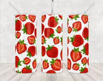 Strawberry Tumbler Wrap Png Sublimation Seamless Pattern 20oz skinny tumbler Red Berry Fruit Winter Digital Download Commercial use