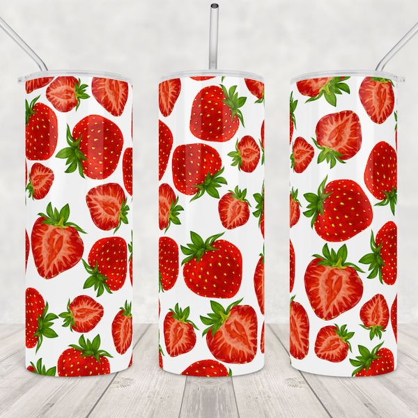 Strawberry Tumbler Wrap Png Sublimation Seamless Pattern 20oz skinny tumbler Red Berry Fruit Winter Digital Download Commercial use