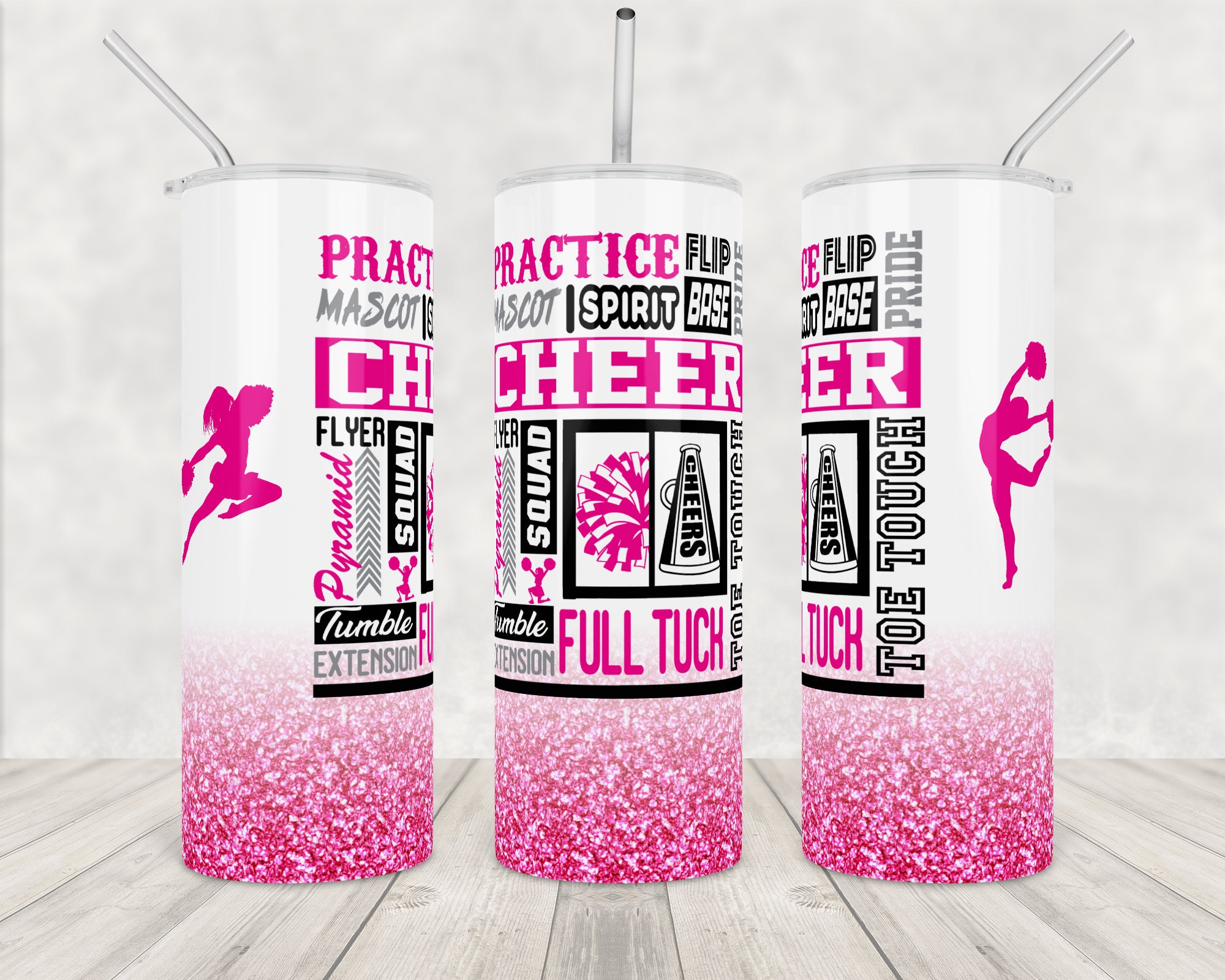 Cheer Tumbler Png Design Pink Cheerleader Tumbler 20oz Dance Etsy