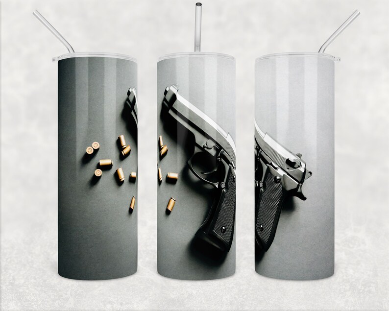 Pistol Tumbler Wrap Png 20oz Skinny Tumbler Handgun Bullet Gun Etsy
