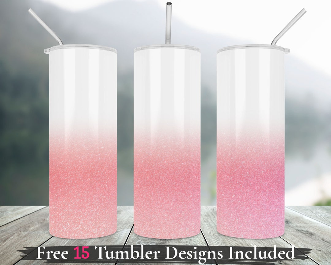 White to Pink Tumbler Design Png 20oz Ombre Hot Pink Shine Skinny