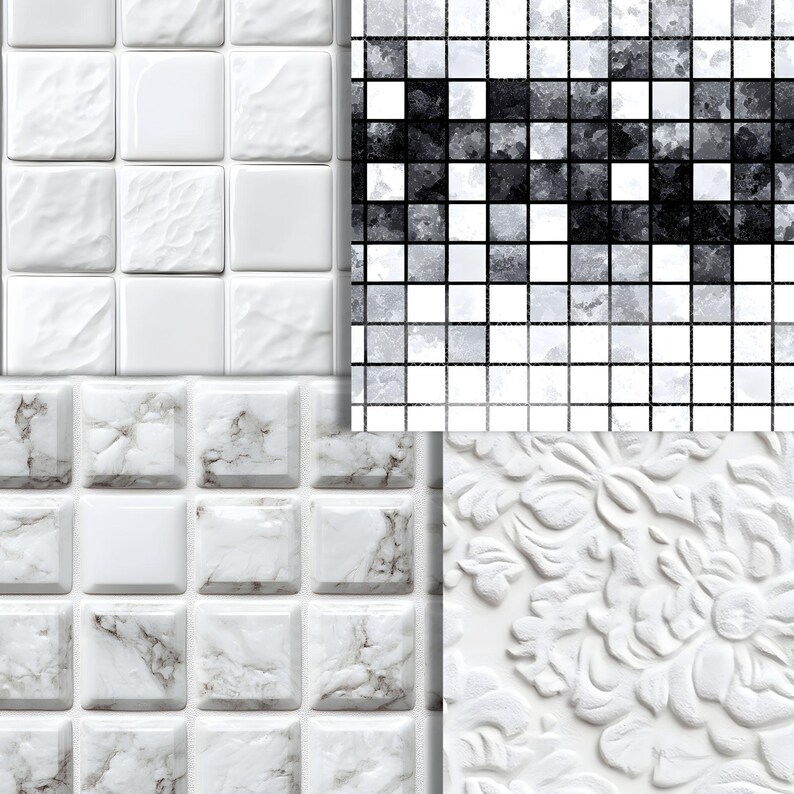 Tile Model Paper White Tile Digital Paper Pack | 78 Seamless Ceramic & Marble Patterns ...