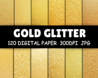 120 Gold Glitter Digitale Papiere | Glitzernde Folienhintergründe für Sublimation, Scrapbook, Einladungen, Kunsthandwerk | Kommerzielle Nutzung inbegriffen