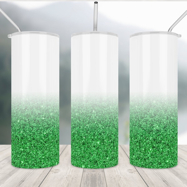 White to Green Glitter tumbler design png 20oz Ombre light green shine Skinny Tumbler Sublimation pattern skinny tumbler wrap pastel PNG