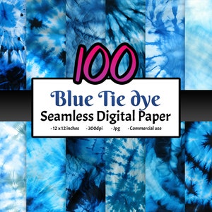 100 naadloos ontwerp blauwe tie-dye aquarel afdrukbare bundel digitaal papier 12 inch textuur pastel kleurrijk digitale download commercieel gebruik
