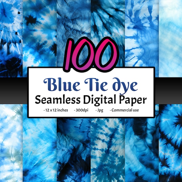 100 Seamless design Blue tie dye Watercolor Printable Bundle Digital paper 12 inches texture Pastel colorful Digital download Commercial use