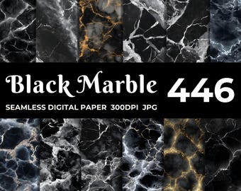 Paquete de 446 papeles digitales de mármol negro / Texturas sin costuras para scrapbooking, fondos, manualidades, sublimación y diseño gráfico. Uso comercial.