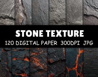 120 papeles digitales con textura de piedra / Fondos de pared de roca, ladrillo y pizarra JPG / Paquete de superficie rústica grunge / Uso comercial