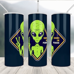 Alien Skinny Tumbler envolver Sublimación Diseño niño Dibujos animados 20 oz Astronauta espacio flaco vaso descargar PNG vaso archivo descarga digital