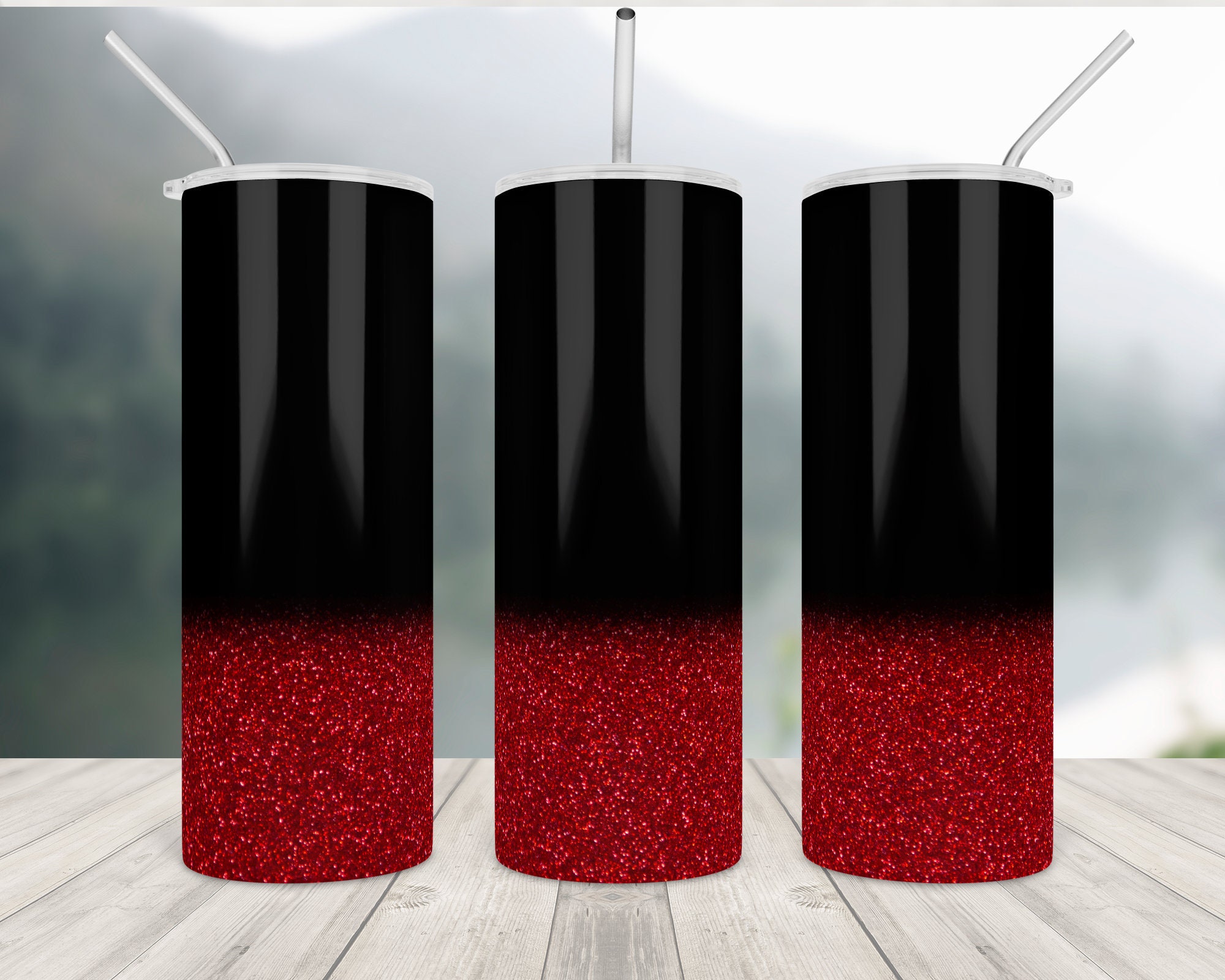 Sparkly Black Red Glitter Tumbler Wrap Sublimation 20oz Skinny Etsy UK