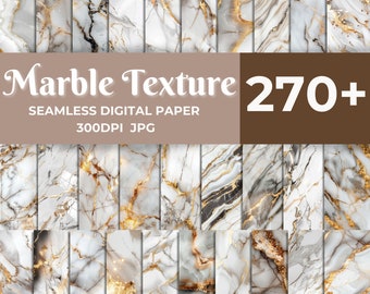 May include: A collection of 270+ seamless digital paper patterns featuring white marble with gold veins. The patterns are 300 DPI JPG files.