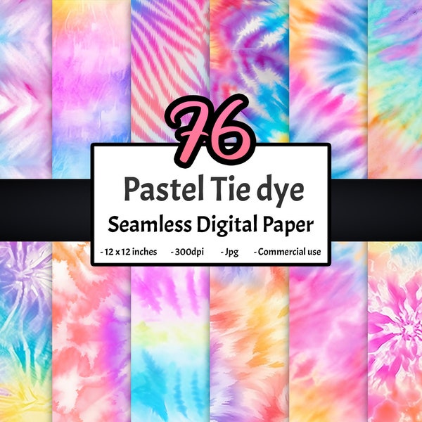 76 Design sans couture tie dye Aquarelle Printable Bundle Papier numérique 12 pouces texture Pastel coloré Téléchargement numérique Utilisation commerciale