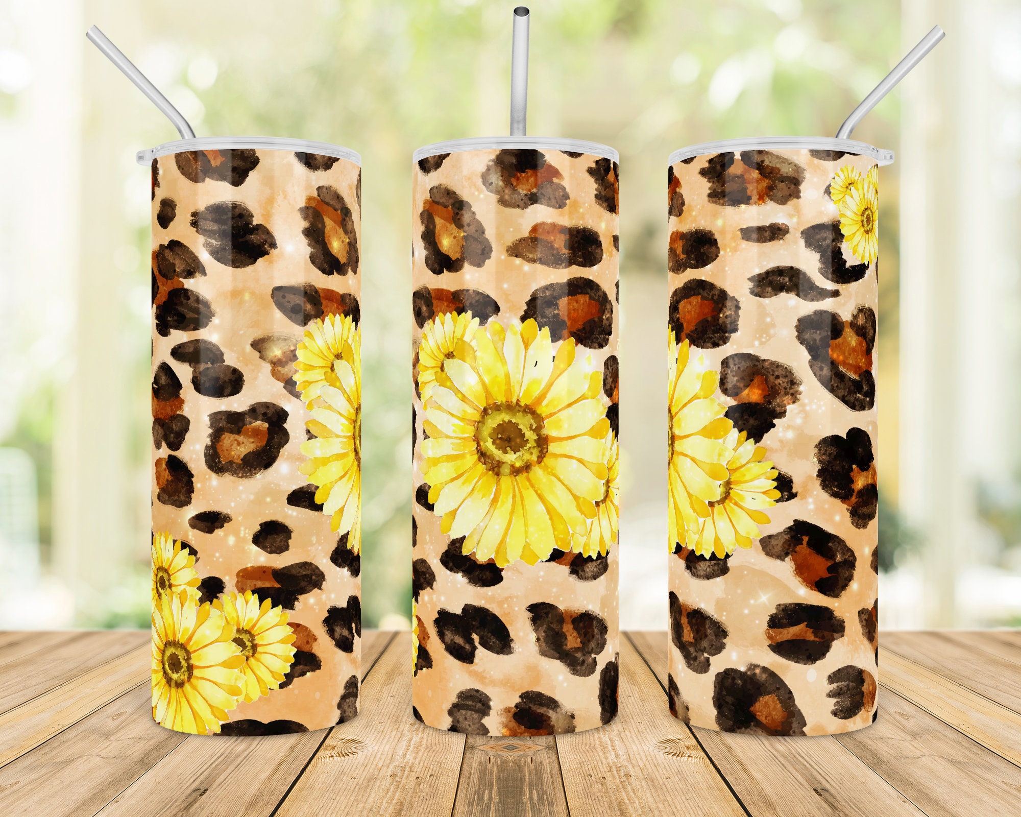 Download Colorful Glitter Leopard Sunflower For 20 Oz Skinny Tumbler Etsy