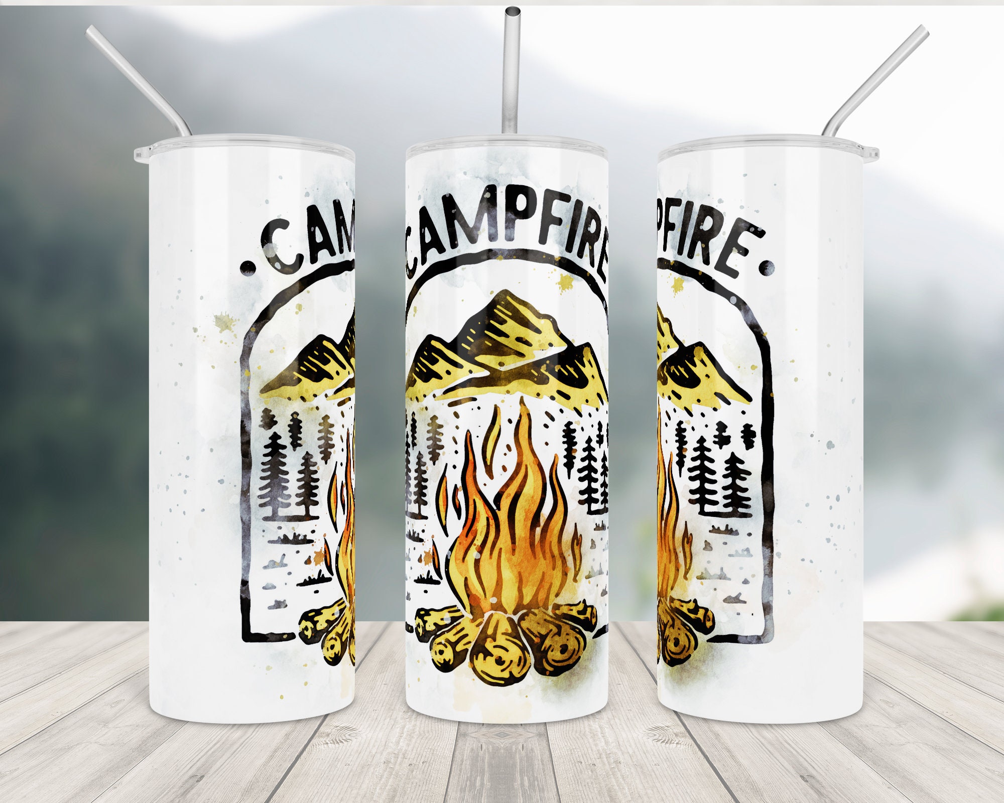 Watercolor Camping tumbler wrap sublimation mountain sublimate Etsy