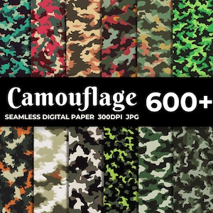 Pacchetto di oltre 600 carte digitali mimetiche, motivi mimetici militari, della giungla e urbani per sublimazione, scrapbooking, artigianato e design, uso commerciale