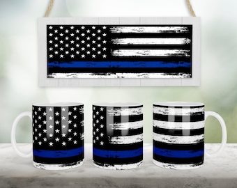 11oz and 15Oz American Police Mug Png Sublimation Designs Usa america flag vintage coffee Mug File Digital Download