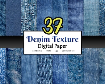37 Denimtextuur digitaal papierpakket, blauw denim plakboek, denim plakboekpapier, achtergronden, stoftextuur, commercieel gebruik