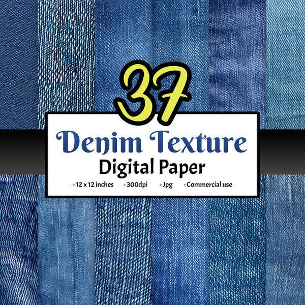 37 Denim Texture Digital Paper Pack, Blue Denim Scrapbook Paper, Denim Scrapbooking Paper, Backgrounds, Fabric Texture, Commercial Use