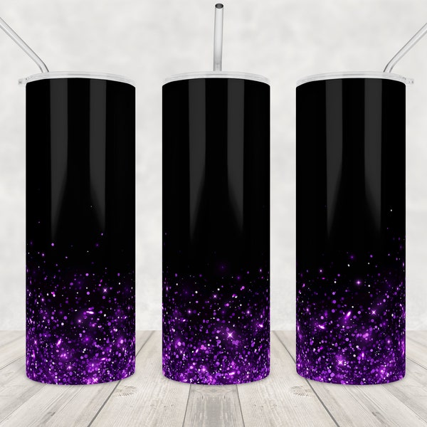 Black to Purple Glitter tumbler Wrap design png 20oz Ombre hot violet shine Skinny Tumbler Sublimation pattern skinny tumbler violet pastel