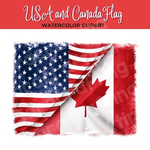 Distressed Watercolor USA and Canada Flag Sublimation Clipart, Torn ...