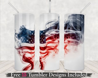 Usa Flag Smoke Tumbler png 20oz Skinny Tumbler wrap Sublimation Design background American Smokey Tumbler digital download Commercial use