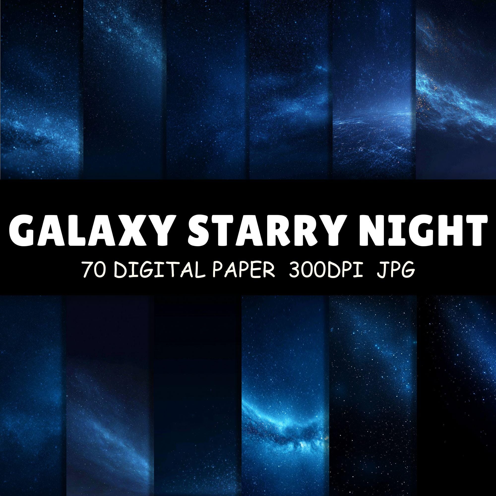 70 Galaxy Starry Night Backgrounds | Deep Blue Space Sky Digital Paper ...