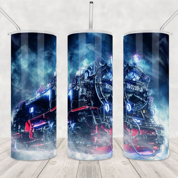 Locomotive tumbler Wrap Design png Classic Train skinny tumbler sublimation caravan 20oz tumbler wrap steam railway modern digital download