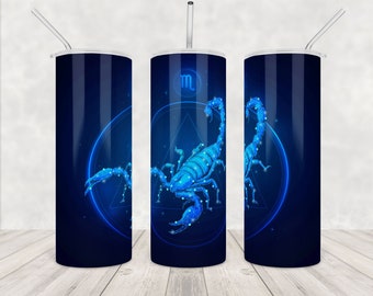 Scorpione Zodiaco Tumbler Png Design Segno 20oz Skinny Tumbler Wrap PNG, Personalizzato Scorpione Oroscopo Tumbler Sublimazione Download digitale