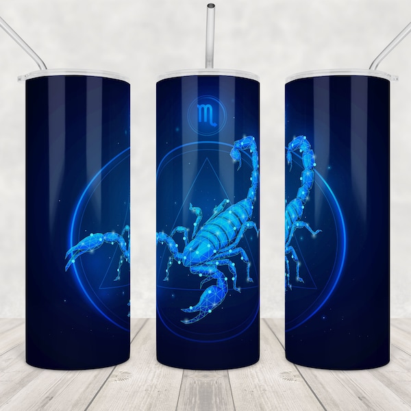 Scorpio Zodiac Tumbler Png Design Sign 20oz Skinny Tumbler Wrap PNG, Personalized Scorpio Horoscope Tumbler Sublimation Digital Download