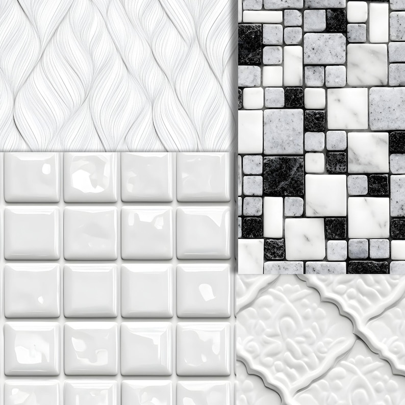 Tile Model Paper White Tile Digital Paper Pack | 78 Seamless Ceramic & Marble Patterns ...