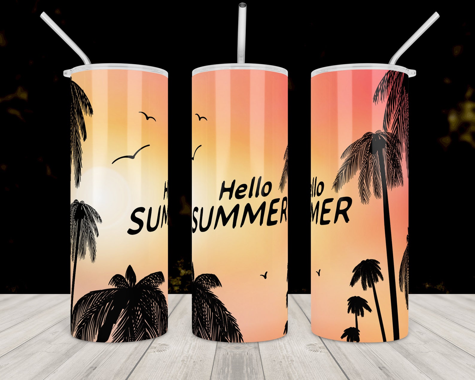 Download Hello Summer Beach Sunset Tumbler Sublimation 20 oz Ocean ...
