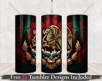 Mexican Patriotic Tumbler Wrap Design | Mexican Flag Tumbler Wrap | 20oz Skinny tumbler | Sublimation Tumbler | PNG Straight| Commercial use