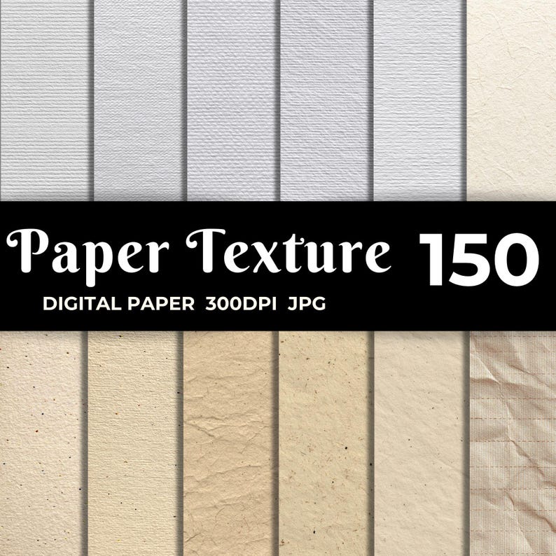150 White Neutral Paper Texture Digital Paper Pack | Wrinkled, Smooth ...