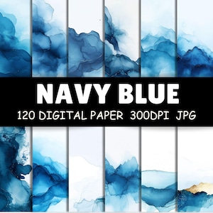 120+ Navy Blue Watercolor Backgrounds | Abstract Ink Textures for Sublimation, Invitations, Branding, Scrapbook | Commercial Use Included