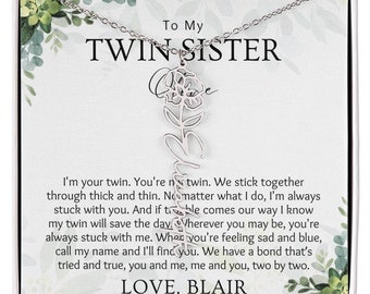 Twin Sister Necklace - Personalized Message Card - Twin Sisters Gift For Christmas, Birthday - Jewelry Gifts For Twins From Twin Sis Brother