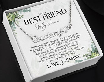 Best Friend Necklace - Personalized Message Card For Bestie, Bff, Female Friends - Christmas, Birthday, Long Distance Friendship Gift Ideas