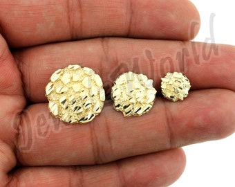 Men's Women's Kid's 10K Solid Yellow Gold Diamond Cut Round Nugget Stud Earrings • 10K Gold Nugget Stud Earrings • Valentine's Day Gift