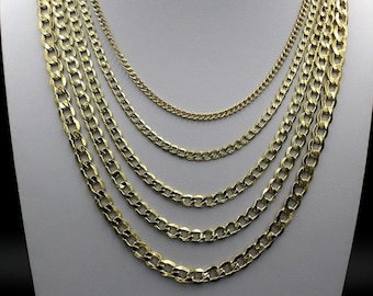 10K Solid Yellow Gold Cuban Curb Link Chain Necklace 2mm 2.5mm 3.5mm 4.5mm 5.5mm 6.5mm | 16" 18" 20" 22" 24" 26" 30" Mens Gold Chain, Womens