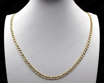 30" 10K Yellow Gold 4.5mm Diamond Cut Pave Curb Cuban Chain Necklace Mens 16" 30" 10K Yellow Gold 4.5mm Diamond Cut Pave Curb Cuban Chain Necklace Mens 16"