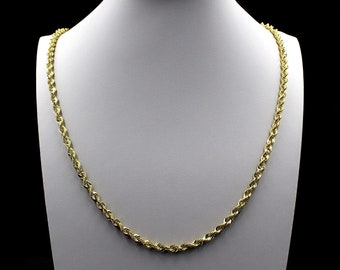 10K Solid Yellow Gold Necklace Gold Rope Chain 1.5MM 16
