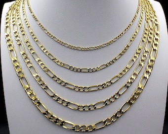 10K Solid Yellow Gold Figaro Link Chain Necklace, 2mm, 2.5mm, 3.5mm, 4.5mm, 5.5mm, 6.5mm, 16" - 30" Inch, 10KT Gold Chain, Mens Chain, Women