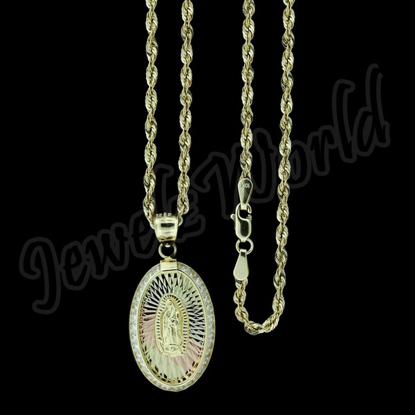 thumbnail image 2 of Gold Plated Oval Virgin Mary Charm Pendant Necklace – Multi-Chain, 16-24 Inches, Unisex 2 of 4