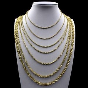 Real 10K Solid Yellow Gold Rope Chain Necklace 2mm 2.5mm 3mm 4mm 5mm 6mm 14" 16" 18" 20" 22" 24" 26" 30" Diamond Cut, Mens Chain, Womens