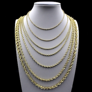 Real 10K Solid Yellow Gold Rope Chain Necklace 2mm 2.5mm 3mm 4mm 5mm 6mm 14" 16" 18" 20" 22" 24" 26" 30" Diamond Cut, Mens Chain, Womens