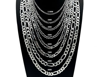 Real Solid 925 Sterling Silver Figaro Link Chain Bracelet Necklace ITALY 2.5mm 3mm 4mm 5mm 6mm 7mm 8mm 9mm, 7"-30" Men Women