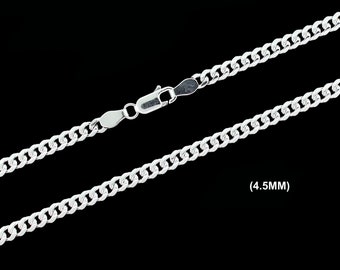 4.5MM SOLID 925 Sterling Silver MIAMI CUBAN Chain Necklace, Italian Cuban Link Chain, Mens Womens, Gift For Him or Her, Made in Italy