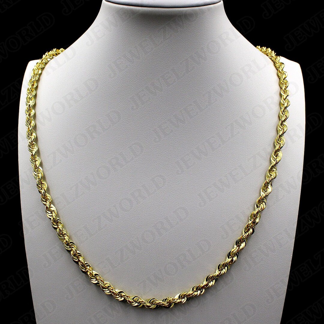 10K Solid Yellow Gold 5mm Diamond Cut Rope Chain Pendant - Etsy
