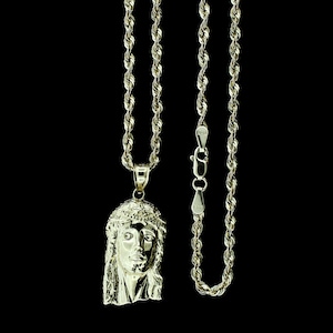 Real 10K Yellow Gold Jesus Head Face Charm Pendant & 2.5mm Rope Chain Necklace Set • 10K Gold Jesus Piece Charm Pendant • Christmas Gift