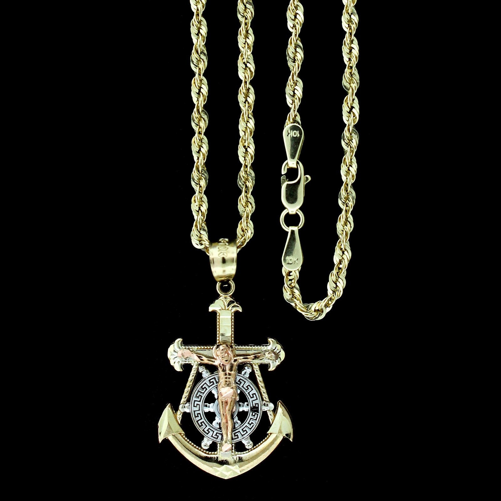 Extra Large Heavy Men's 925 Sterling Silver Nautical Boat Anchor Pendant Necklace, 50mm 22in 3.6mm Rope
